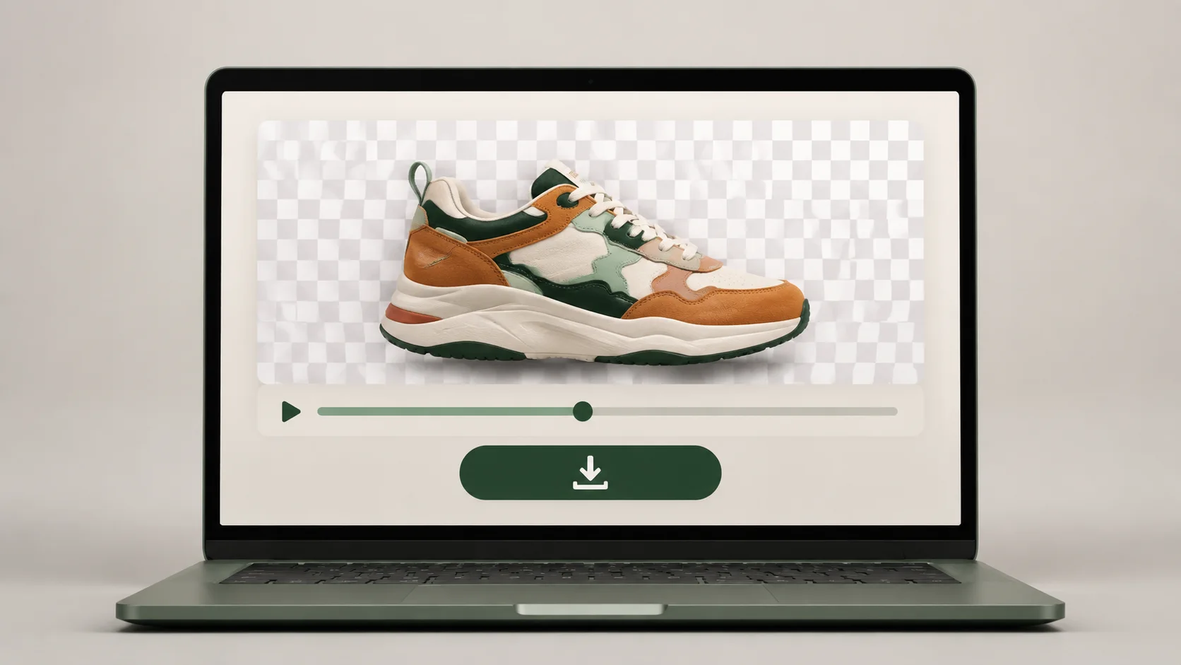 Simple generated illustration of a transparent product video with playback and download controls