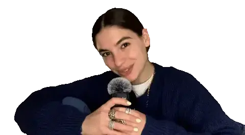 Same woman and microphone with the room background removed