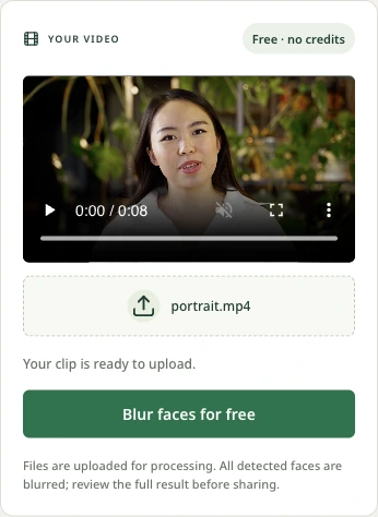 A recording selected with the Blur faces for free button ready to start.